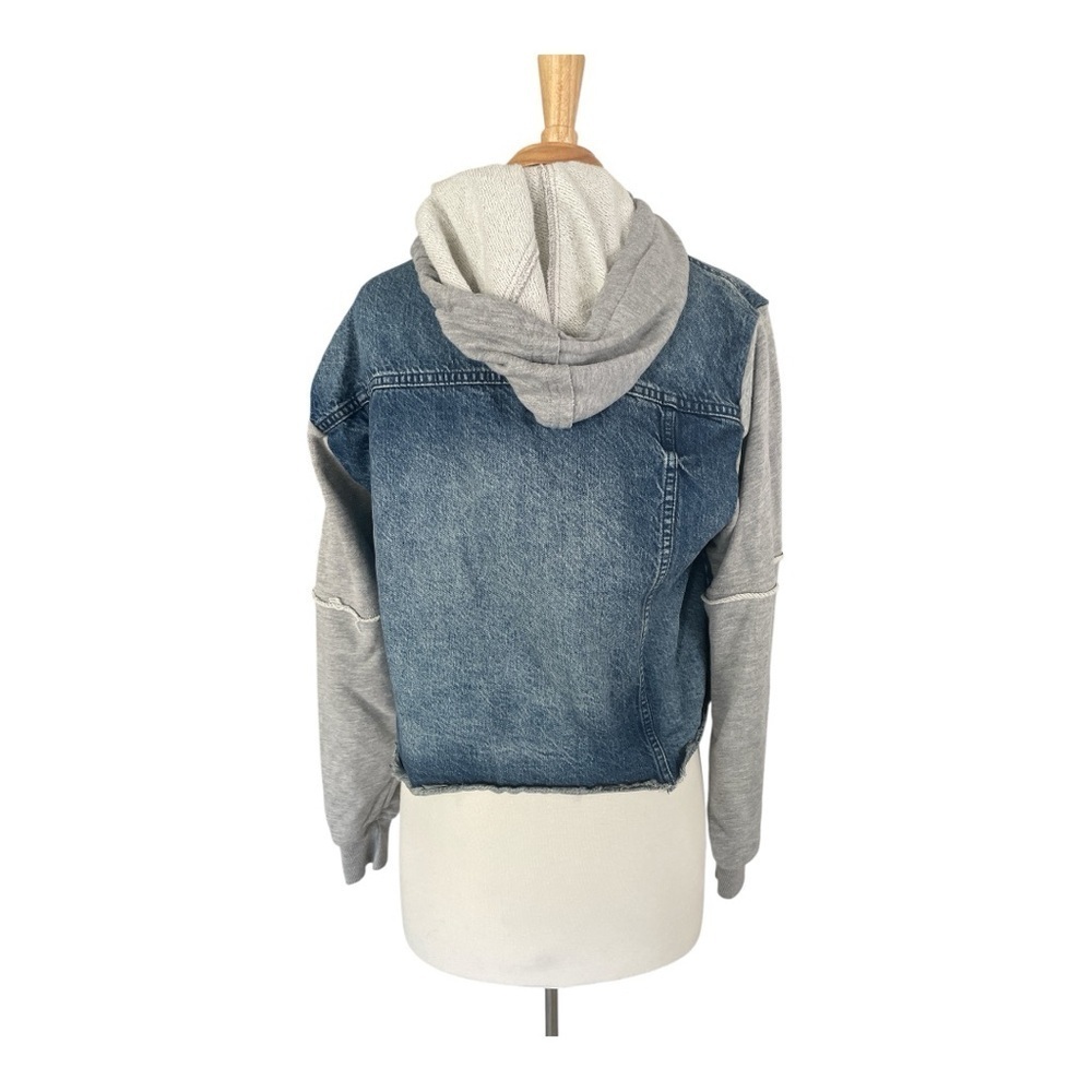 We The Free Throwback Blue Denim & Knit Raw Hem Jacket/Hoodie - Picture 3 of 7